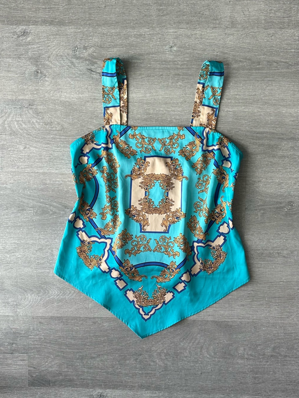 Rachel Zoe Turquoise Baroque Print Handkerchief Hem Camisole Blue